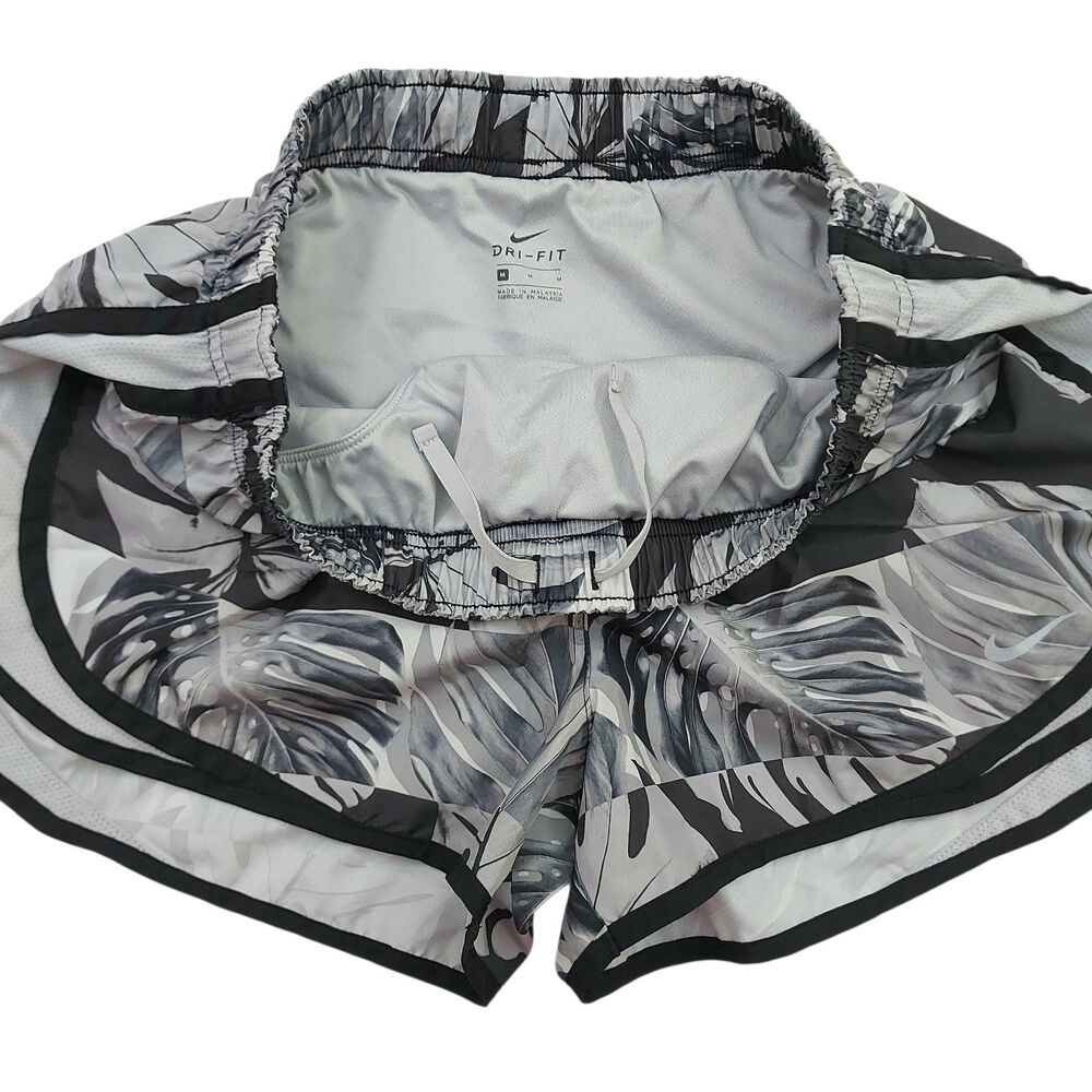 Nike Dri-Fit Running Shorts Womens Medium Gray Tropical Print Lined Athletic Gym - Picture 2 of 11